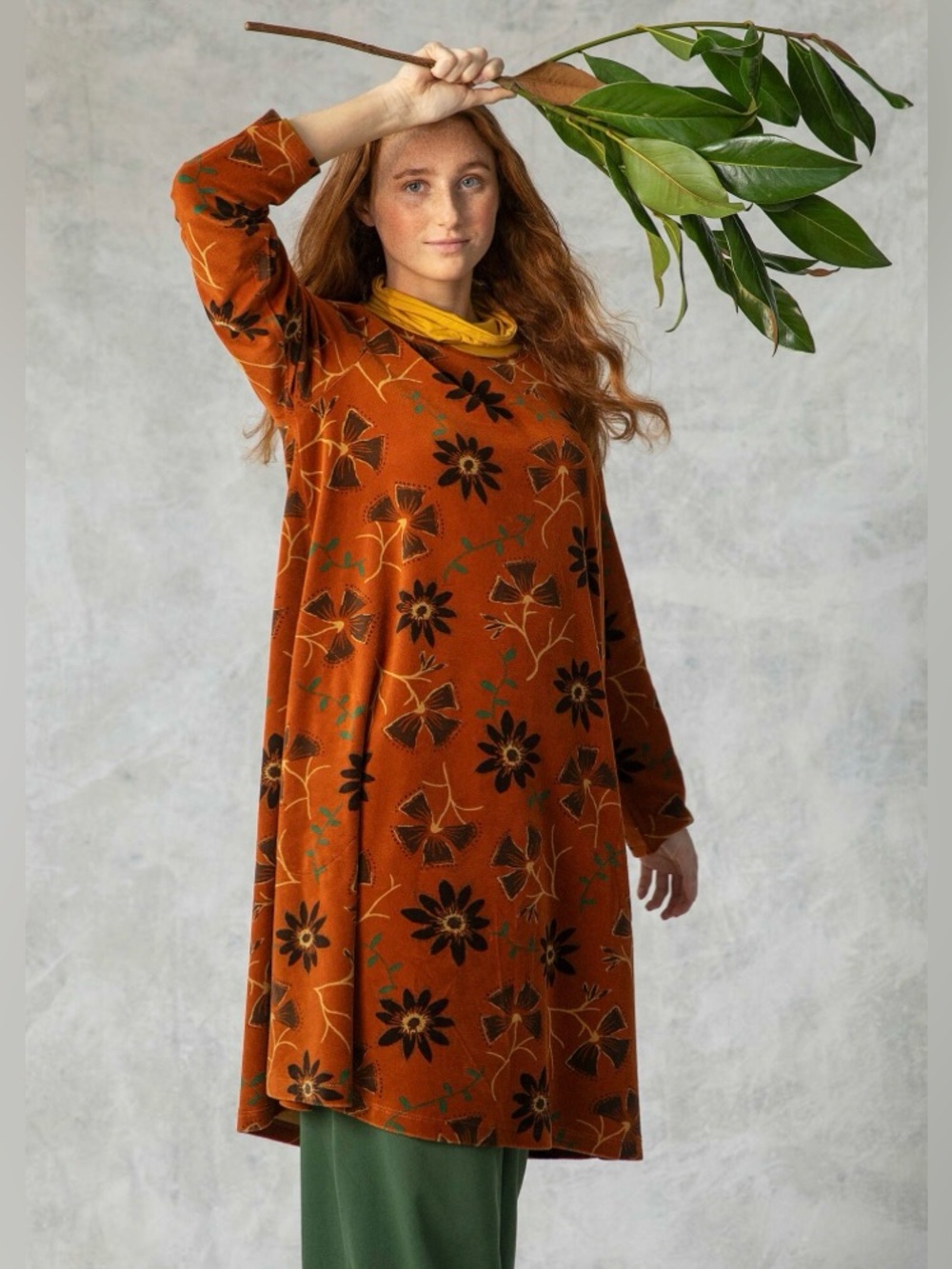 Gudrun Sjödén Paraguay Amber Floral Velour Dress XXL Organic Cotton